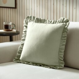 Habitat Plain Ruffle Cushion - Sage - 43x43cm