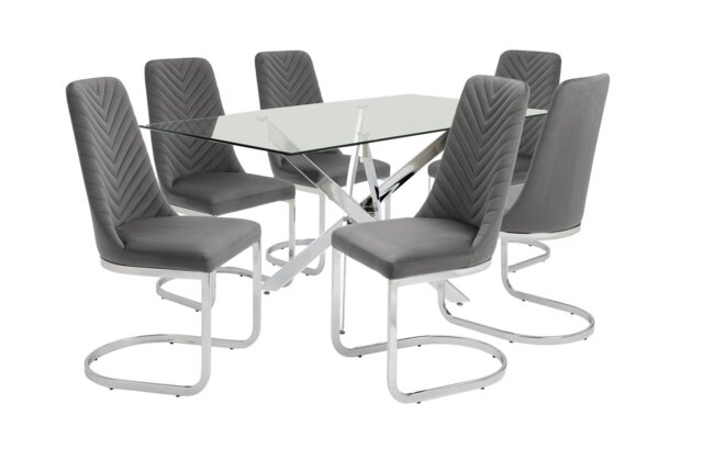 Argos Home Blake Glass Dining Table & 6 Grey Chairs - image 1