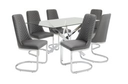 Argos Home Blake Glass Dining Table & 6 Grey Chairs - thumbnail 1