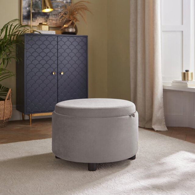 GFW Delilah Velvet Storage Ottoman - Grey - image 1