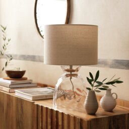 Habitat Vanern Dimple 42cm Glass Table Lamp - Clear & Cream - thumbnail 1