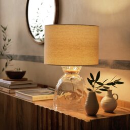 Habitat Vanern Dimple 42cm Glass Table Lamp - Clear & Cream - thumbnail 2