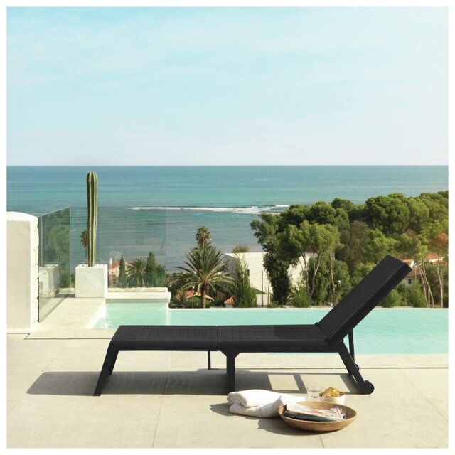 Shaf Folding Rattan Effect Sun Lounger - Dark Grey - image 1
