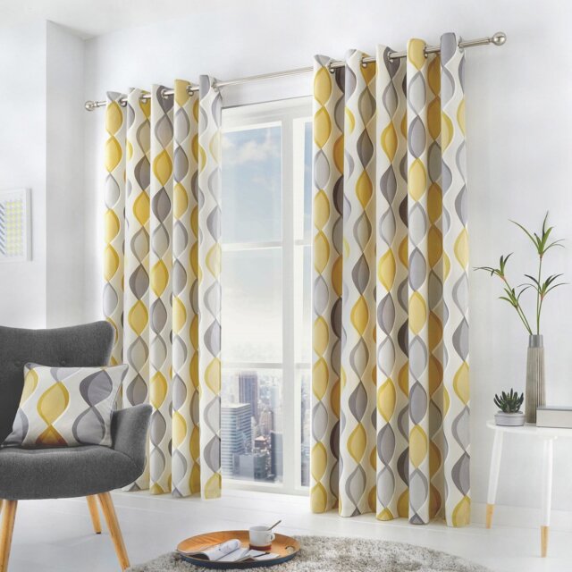 Fusion Lennox Ogee Eyelet Curtains - Yellow - 229x229cm - image 1