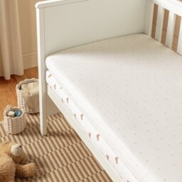 Argos Home Nursery Cotton Bears White 2 Pack Fitted Sheet - Crib