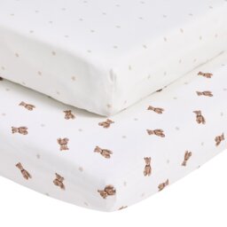Argos Home Nursery Cotton Bears White 2 Pack Fitted Sheet - Crib - thumbnail 2