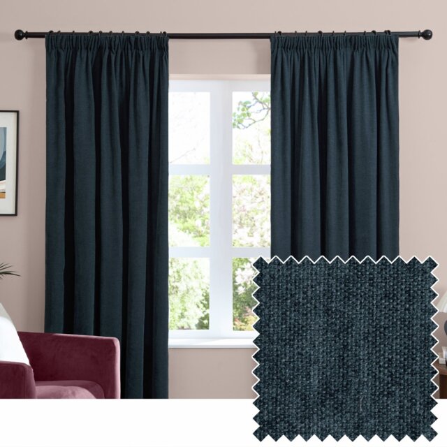 Furn Soft Chenille Blackout Pencil Pleat Curtains - Navy - 168x137cm - image 1