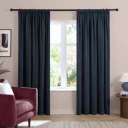 Furn Soft Chenille Blackout Pencil Pleat Curtains - Navy - 168x137cm - thumbnail 2