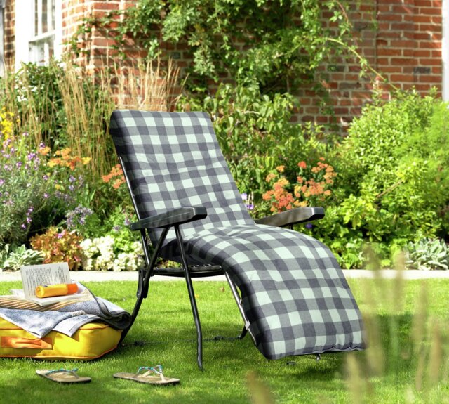 Argos Home Check Folding Recliner Garden Chair - Grey - image 1