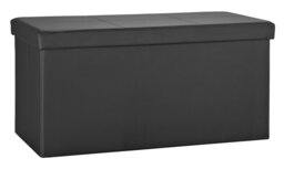 Argos Home Large Faux Leather Stitched Ottoman - Black - thumbnail 1
