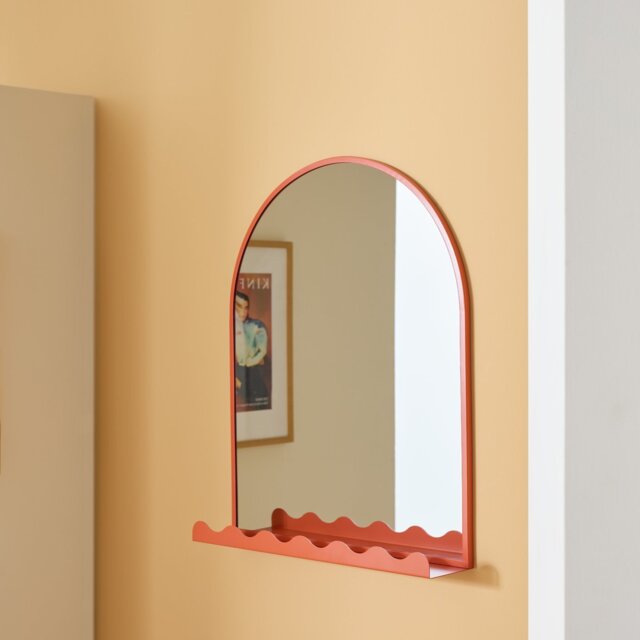Habitat Burnt Orange Metal Arch Mirror with Shelf - 50x62cm - image 1