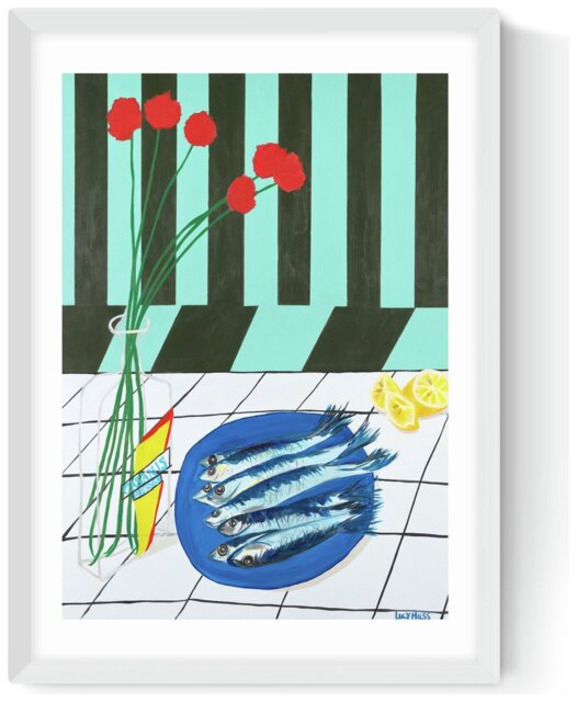 East End Prints Striped Sardines White Frame Art Print - A2 - image 1
