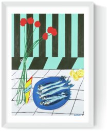 East End Prints Striped Sardines White Frame Art Print - A2