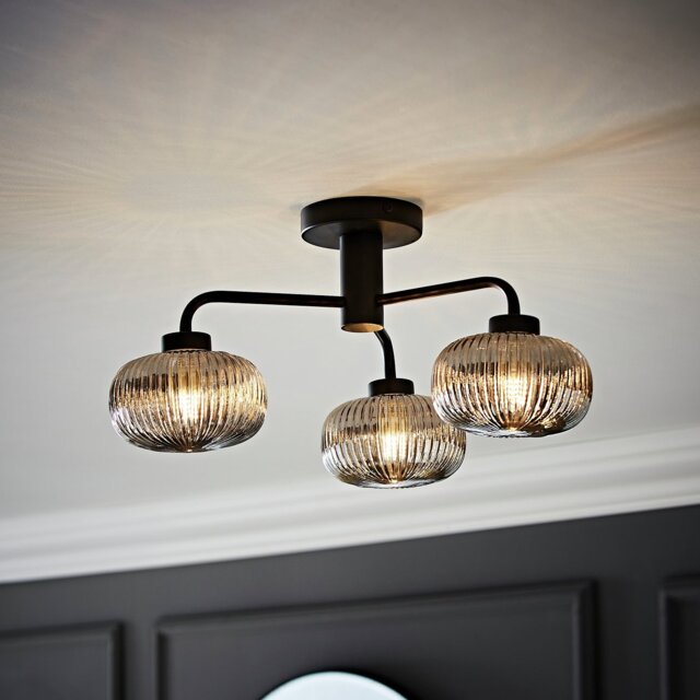 ValueLights Amaia Metal 3-Light Bathroom Flush Ceiling Light - Black - image 1