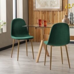 Habitat Beni Pair of Corduroy Dining Chairs - Green - thumbnail 1