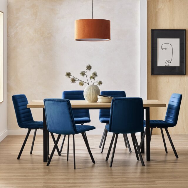 Argos Home Zayn Birch Dining Table & 6 Blue Chairs - image 1