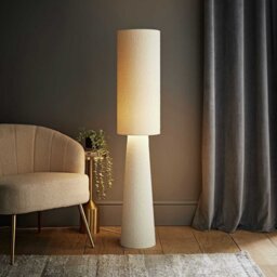 ValueLights Ash Boucle Fabric Statement Floor Lamp - Cream