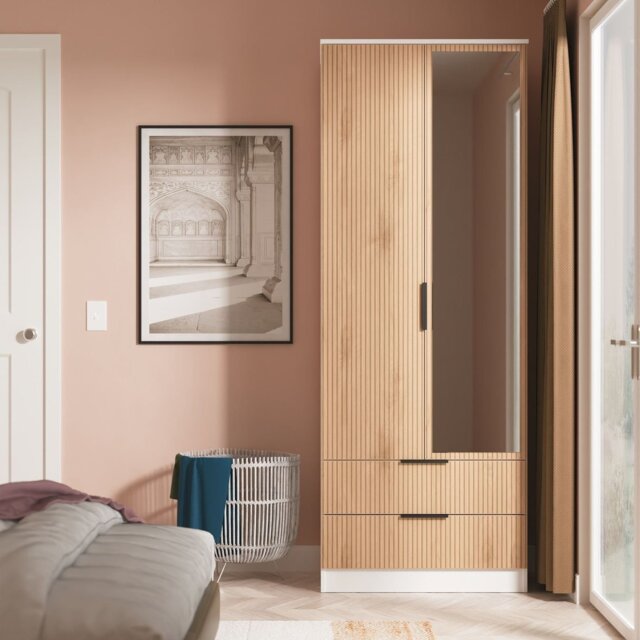 Livara Ready Assembled Tofino 2 Door Wardrobe - White & Oak - image 1