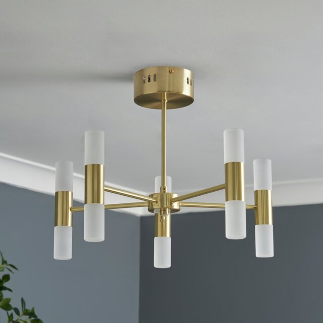 BHS Guarda Metal 10 Light Semi Flush Ceiling Light - Brass - image 1