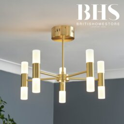 BHS Guarda Metal 10 Light Semi Flush Ceiling Light - Brass - thumbnail 2