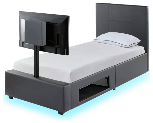 XR Living Ava Single Faux Leather TV LED Bed Frame - Grey - image 1