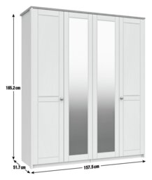 Kielder 4 Door 2 Mirror Wardrobe - White - thumbnail 2