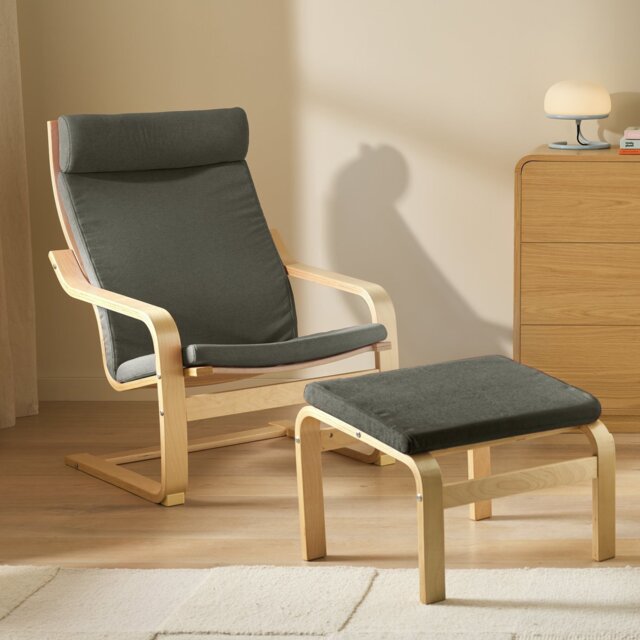Argos Home Bentwood Fabric Armchair & Footstool - Charcoal - image 1