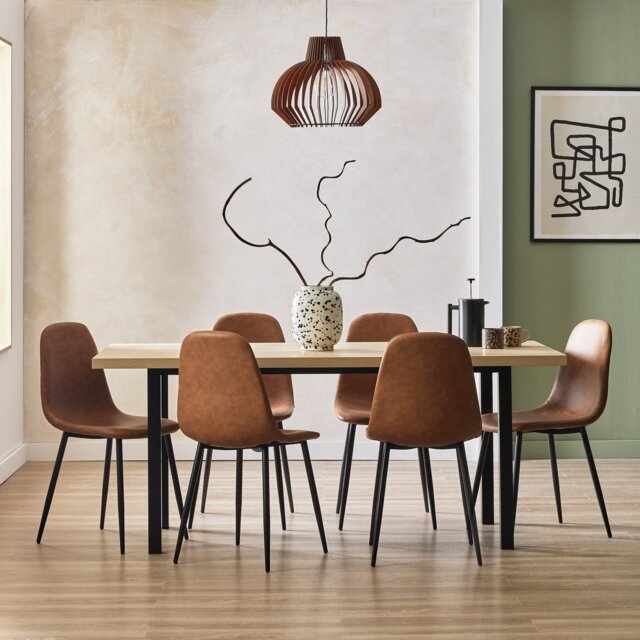 Habitat Zayn Birch Dining Table And 6 Tan Chairs - image 1