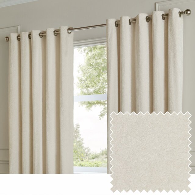Paoletti Lustre Velvet Eyelet Curtains - Ivory - 168x183cm - image 1