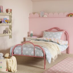 Argos Home Kids Cora Scalloped Metal Single Bed Frame - Pink - thumbnail 1