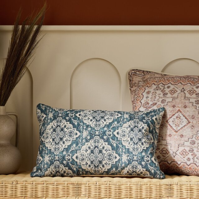 Habitat Chenille Tapestry Print Cushion - Blue - 30x50cm - image 1