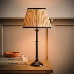ValueLights Clara Wood Candlestick Table Lamp With Linen Pleated Shade - Black - thumbnail 2