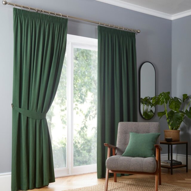 Fusion Dijon Blackout Thermal Pencil Pleat Curtains - Dark Green - 229x183cm - image 1