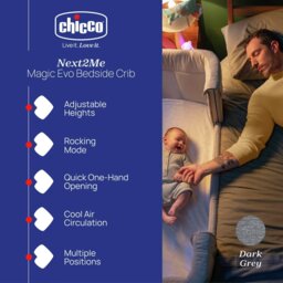 Chicco Next2Me Magic Evo Bedside Crib - Dark Grey - thumbnail 2