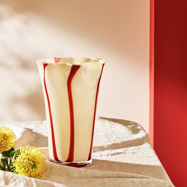 Habitat Milk Glass Red & White Handkerchief Stripe Vase - image 1