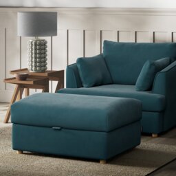 Habitat Holmfirth Fabric Footstool - Teal - thumbnail 2