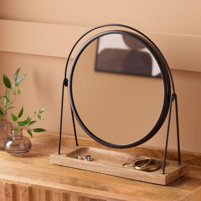 Argos Home Black Wood & Metal Round Dressing Table Mirror - 39x36cm - image 1