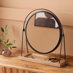 Argos Home Black Wood & Metal Round Dressing Table Mirror - 39x36cm - thumbnail 1
