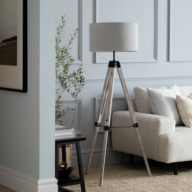 Argos Home Lyle Wooden Tripod Floor Lamp - Grey - image 1