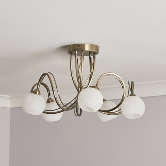 BHS Acacia Glass 5 Light Flush Ceiling Light - Satin Brass - image 1