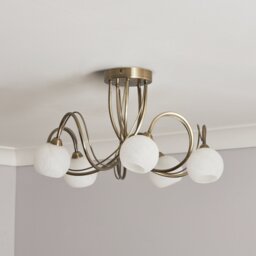 BHS Acacia Glass 5 Light Flush Ceiling Light - Satin Brass - thumbnail 1