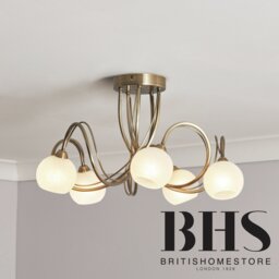 BHS Acacia Glass 5 Light Flush Ceiling Light - Satin Brass - thumbnail 2