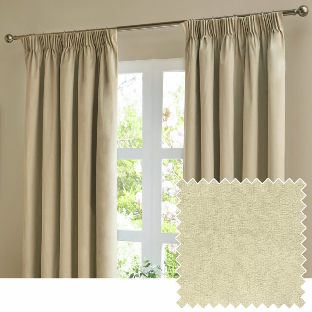 Furn Ultimate Velvet Blackout Pencil Pleat Curtains - Natural - 117x183cm - image 1