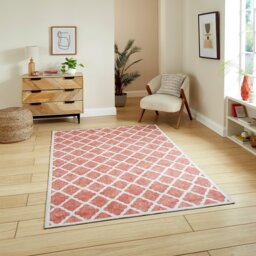 Think Rugs Washable Coral Orange Flatweave Rug - 122x170cm - thumbnail 1