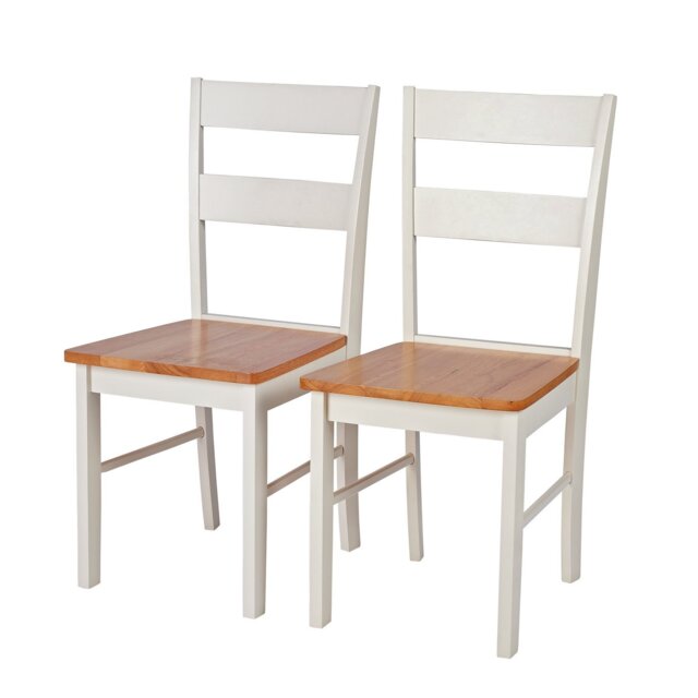 Argos Chicago Pair of Solid Wood Dining Chair- Oak & Cream - image 1