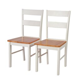 Argos Chicago Pair of Solid Wood Dining Chair- Oak & Cream - thumbnail 1