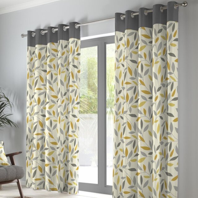 Fusion Beechwood Leaf Eyelet Curtains - Ochre - 229x183cm - image 1