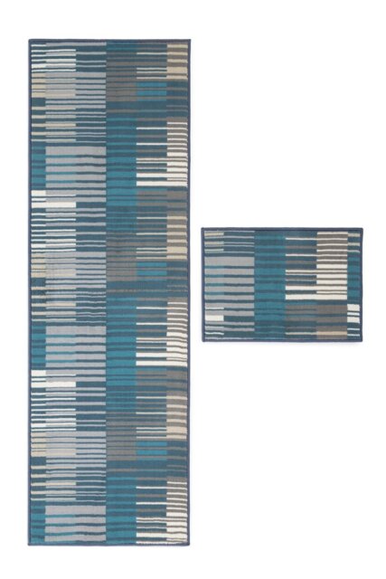 Habitat Washable Blue & Grey Runner & Mat set - 180x57cm