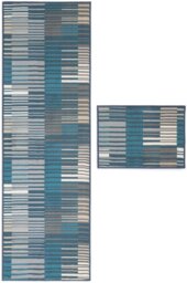Habitat Washable Blue & Grey Runner & Mat set - 180x57cm - thumbnail 2