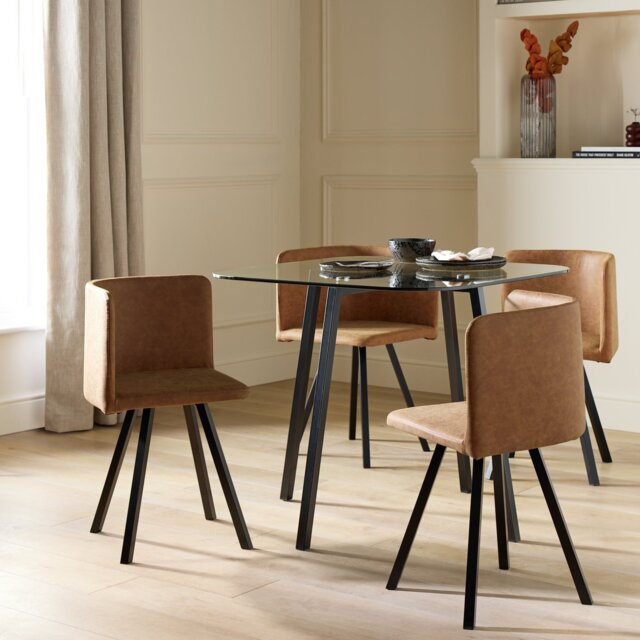 Argos Home Elsie Black Dining Table & 4 Tan Chairs - image 1